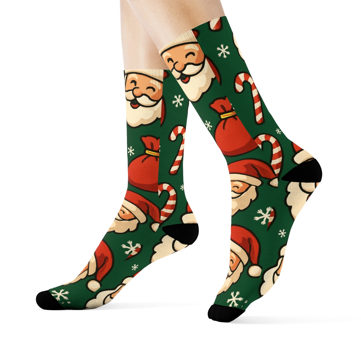 Santa Claus North Pole Patchwork Parade designer printed crew socksSanta Claus North Pole Patchwork Parade Crew Socks - Image 3
