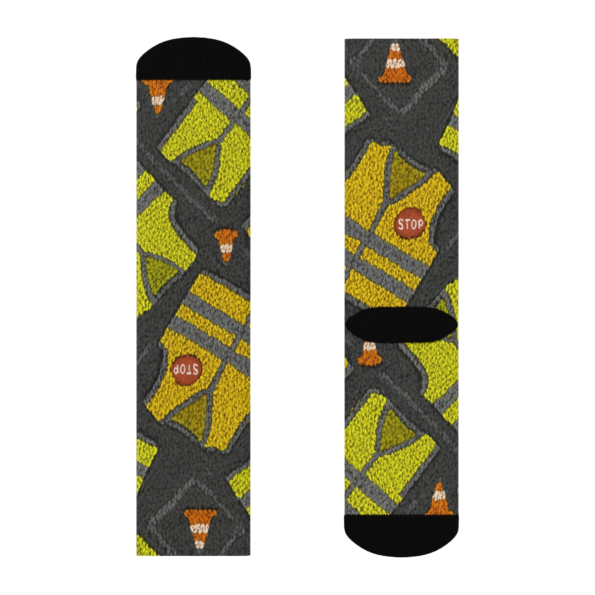 Knitted Illusion Crossing Guard Safety Stripe Lattice designer printed crew socks