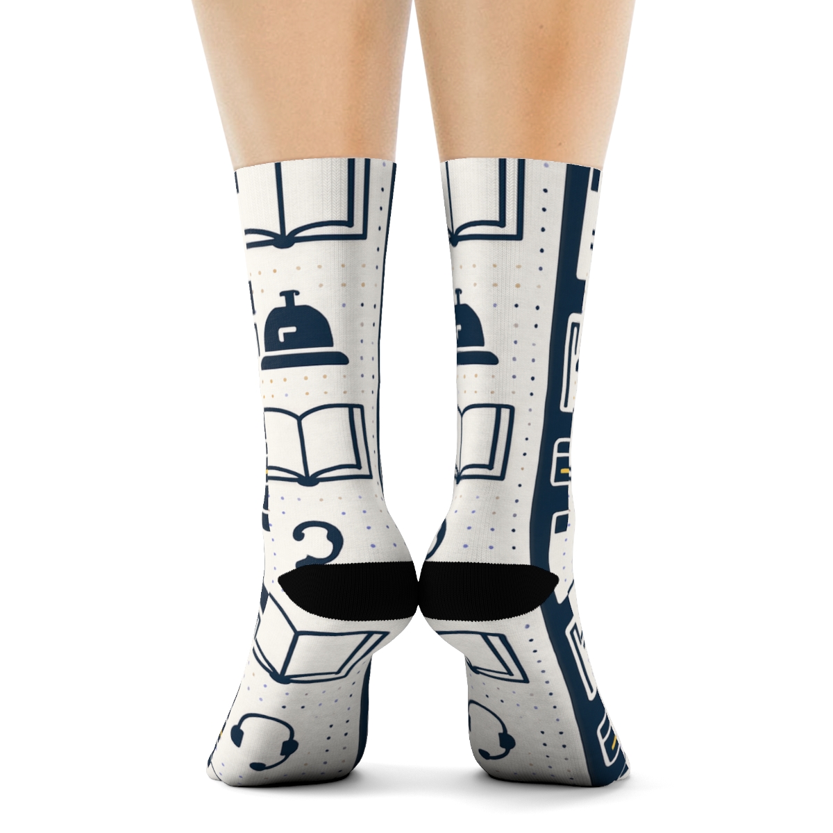 Bell And Ledger Pattern With Hotel Receptionist Icons custom crew socksBell and Ledger Pattern with Hotel Receptionist Icons Crew Socks - Image 4