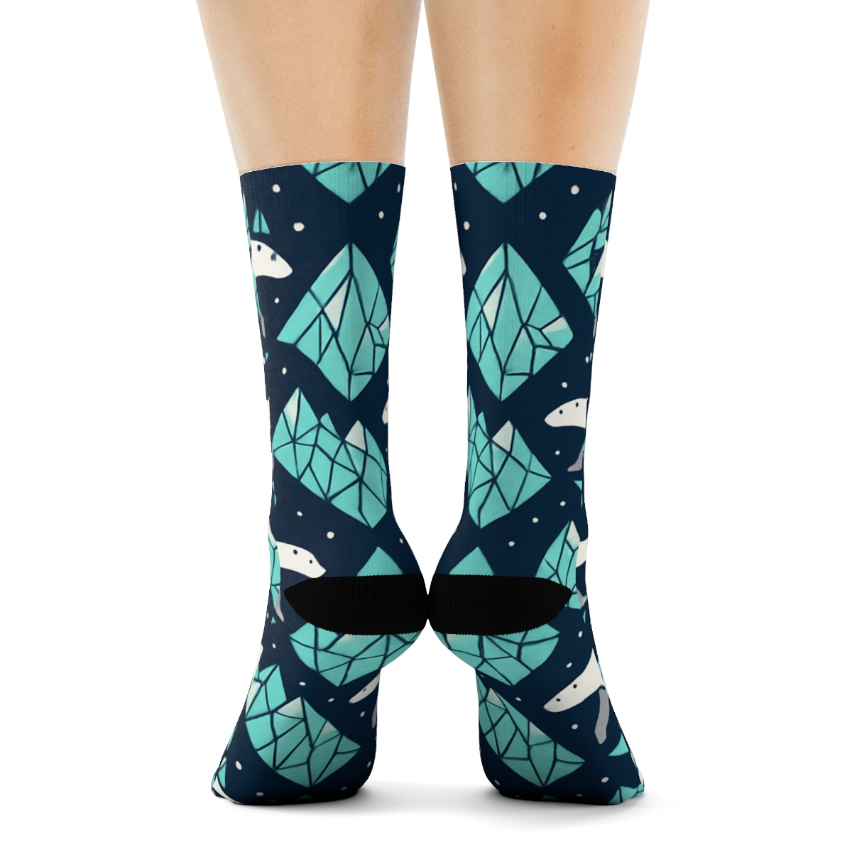 Iceberg Lattice With Polar Bear Silhouettes trendy patterned crew socks