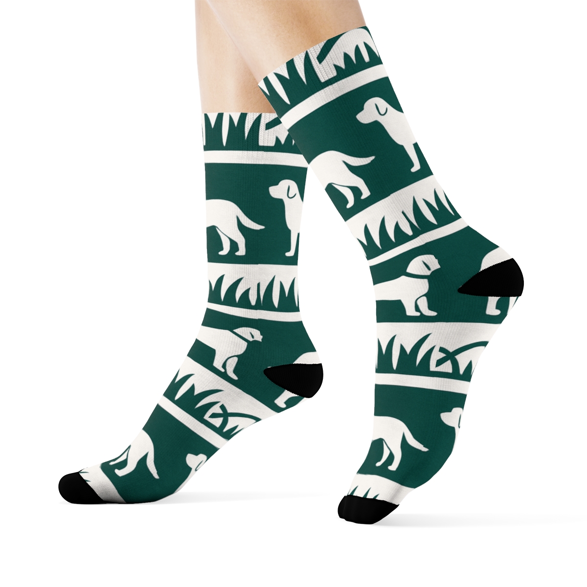 Park Stripe Repeat With Labrador Retriever Motifs designer printed crew socks