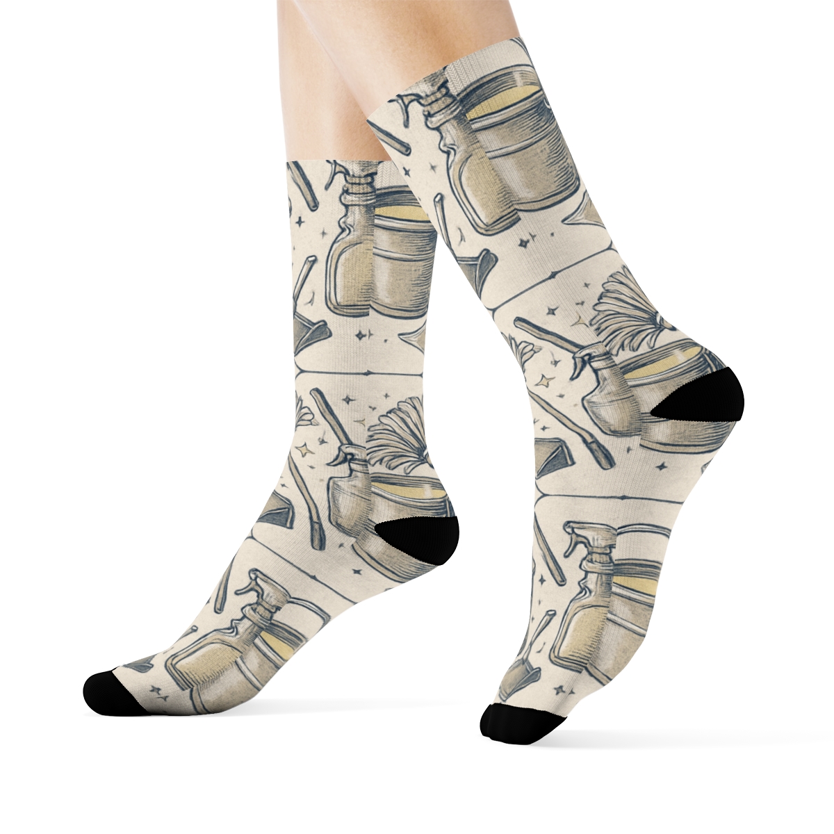 Custodian Mop Medallion Tilework designer printed crew socks