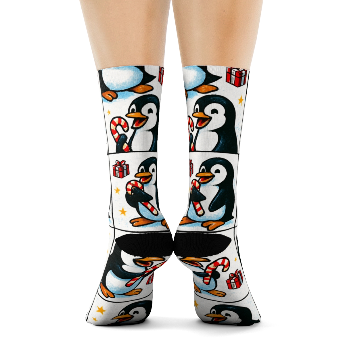 Candy Cane Penguin Pop Art Grid stylish athletic crew socks
