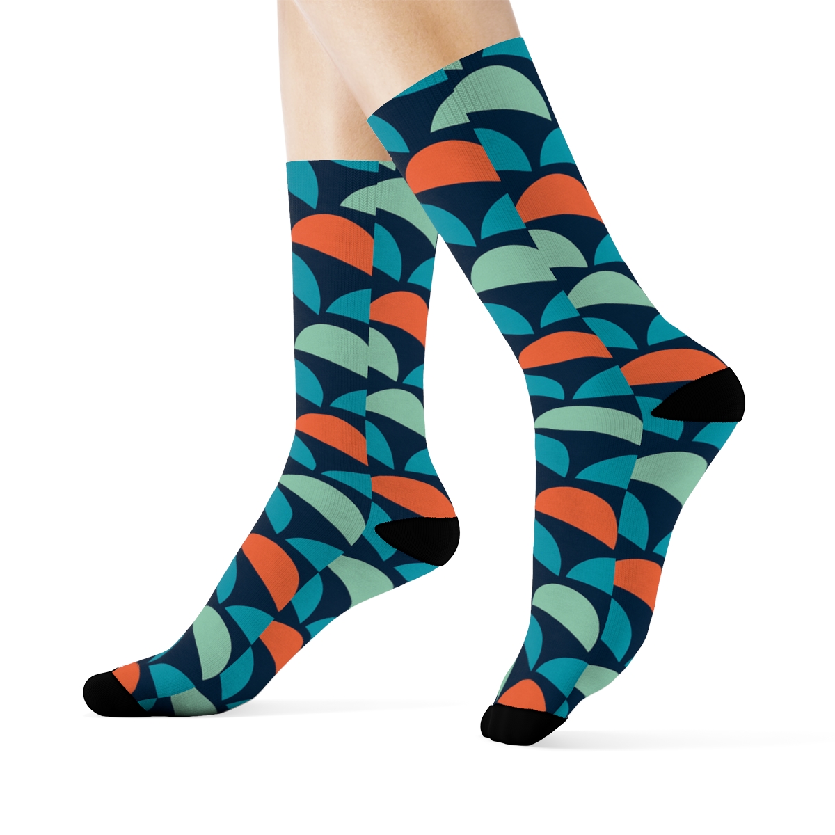 Fish Scale Drift On Midnight Current soft everyday crew socks