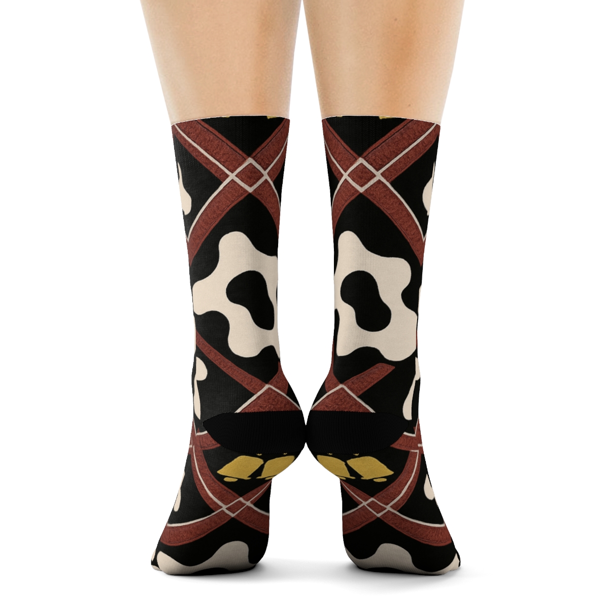 Bandana Stripe And Cowbell Lattice On Black personalized crew socks