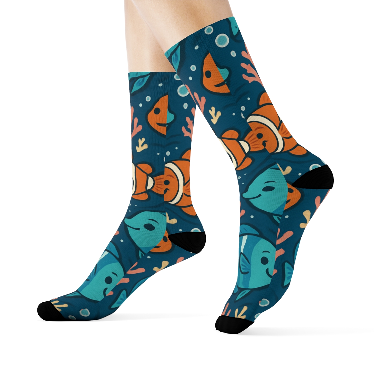 Coral Garden Tiles With Fish Parade premium sports crew socks
