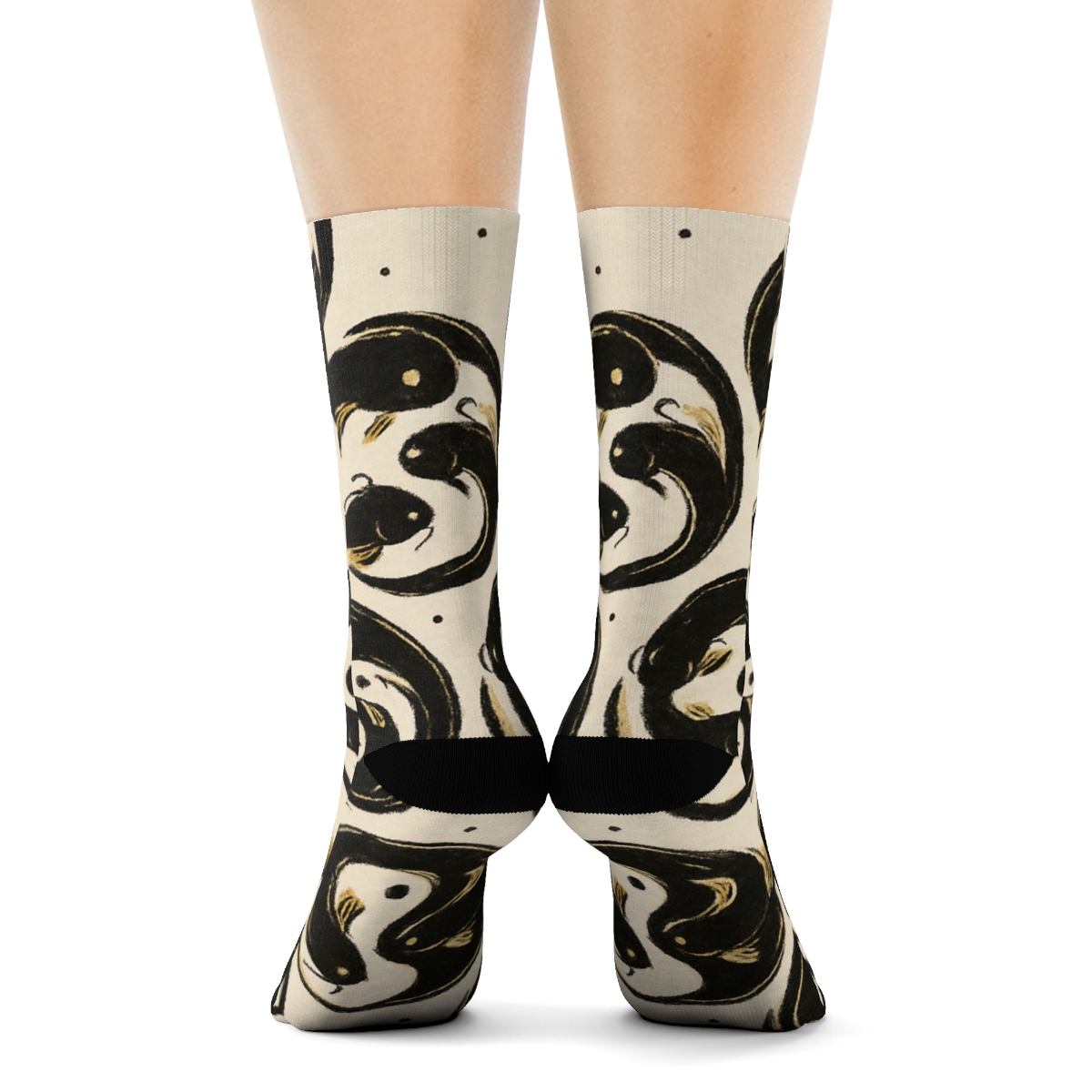 Ivory Radial Koi Taijitu Medallion Repeat trendy patterned crew socksIvory Radial Koi Taijitu Medallion Repeat Crew Socks - Image 4