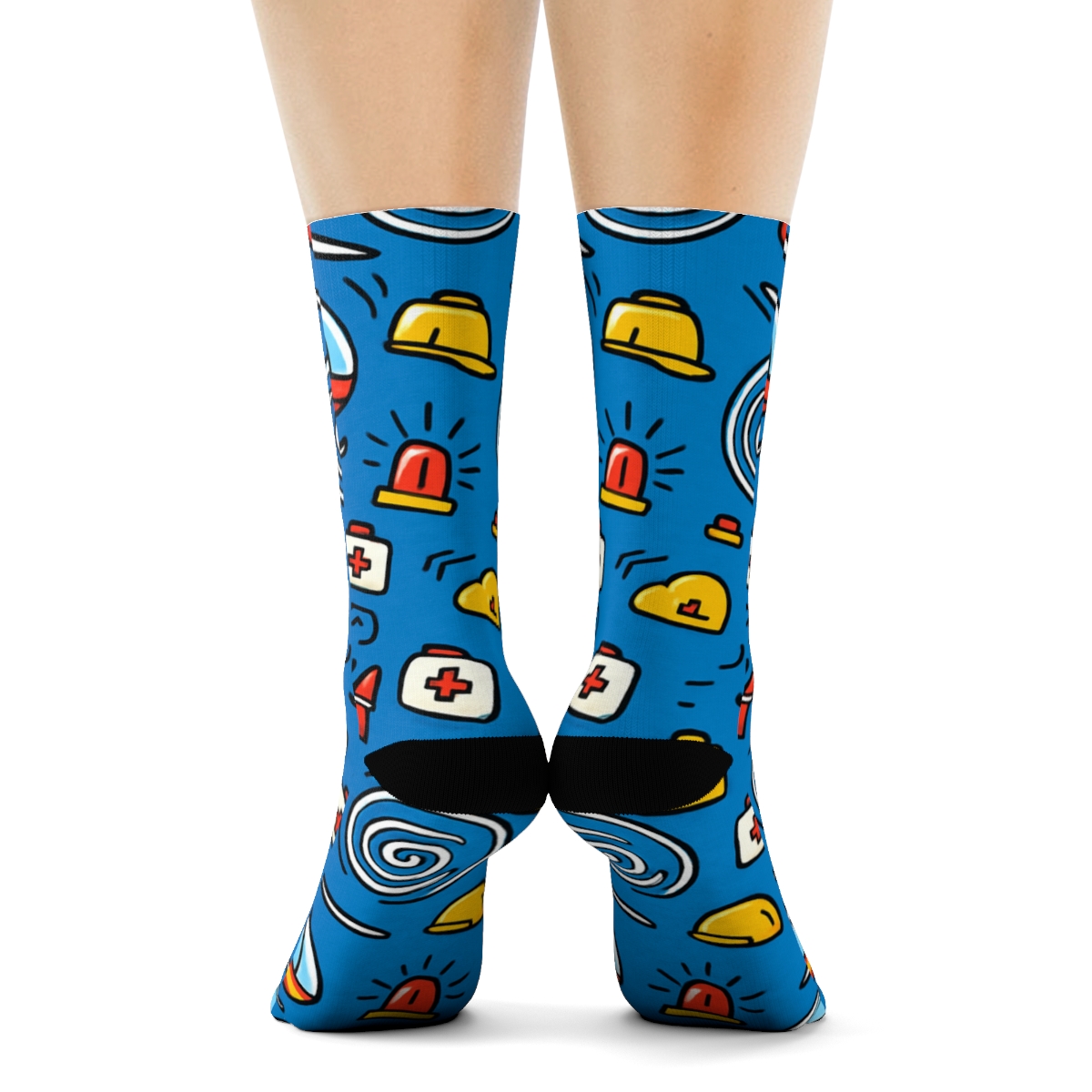 Helicopter Swirl Lattice With Rescue Worker Icons soft everyday crew socks