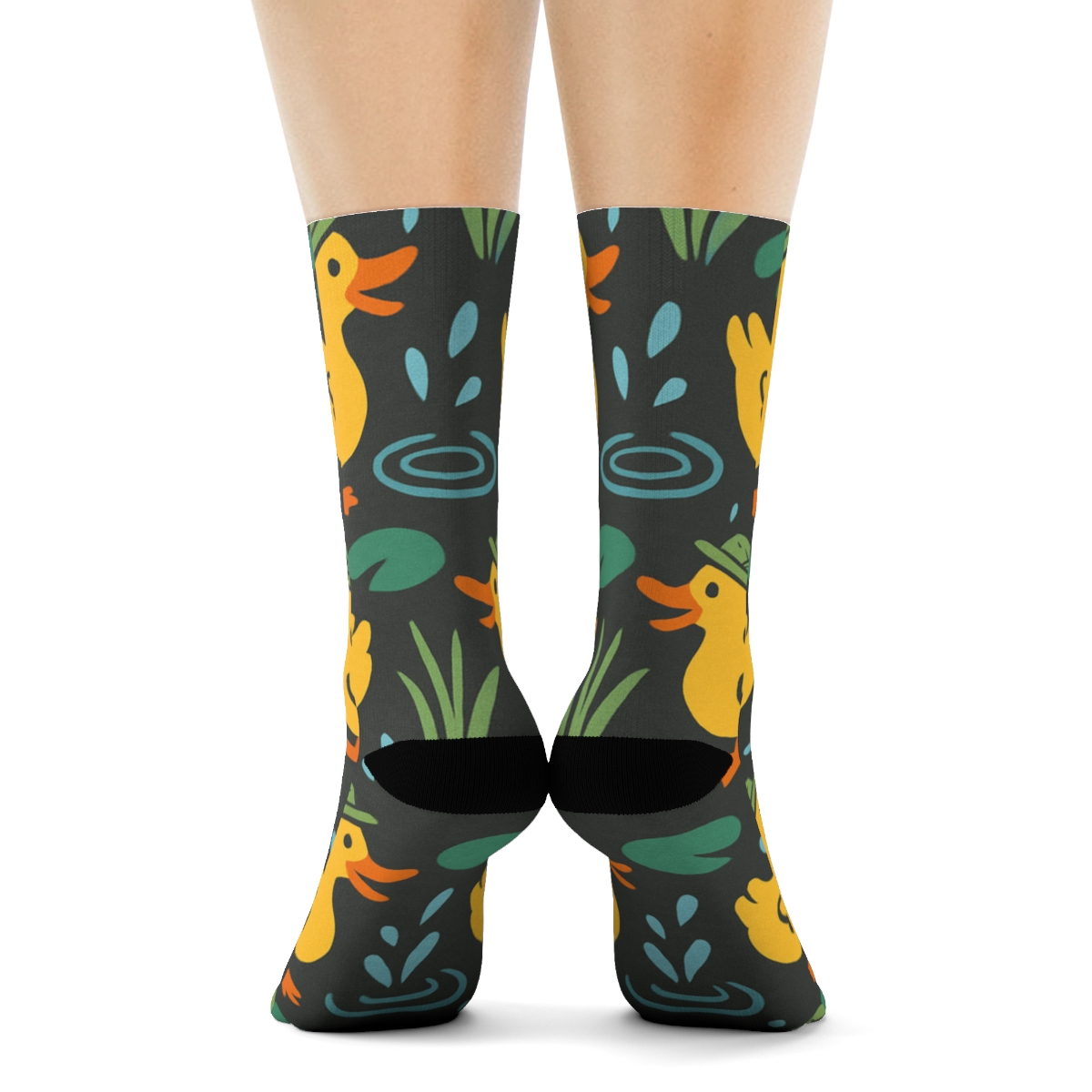 Pond Party Tiles With Quacking Duck comfortable cotton crew socks