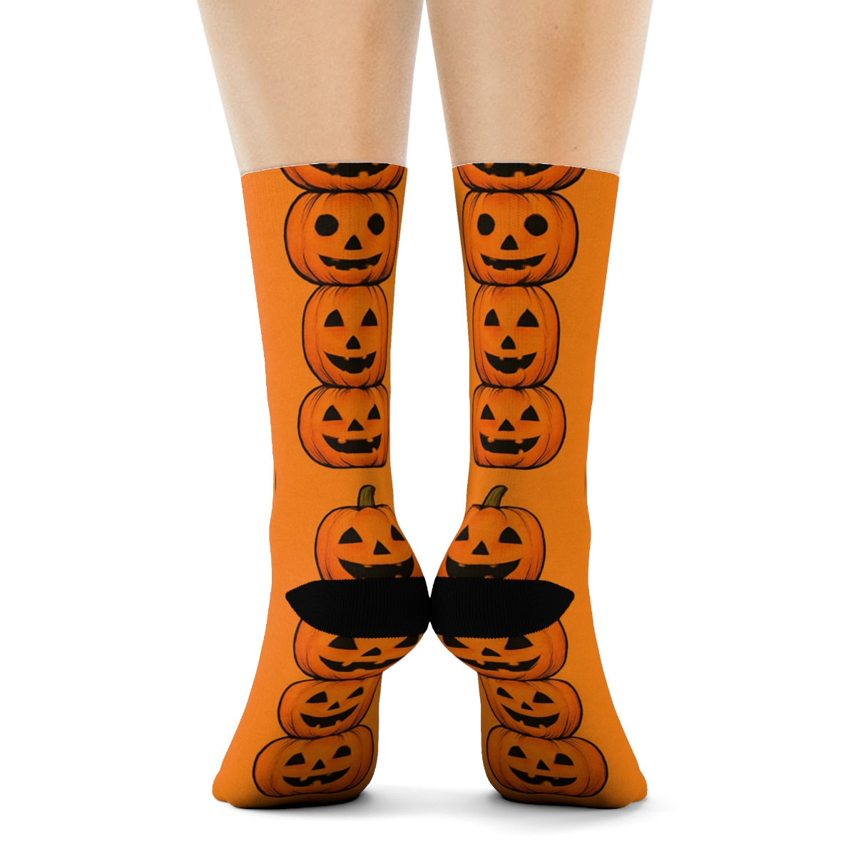 Pumpkin Stack Vertical Repeat On Orange Background unique graphic crew socks