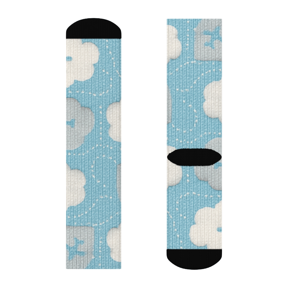 Cloud Quilt With Airplane Icons trendy patterned crew socks