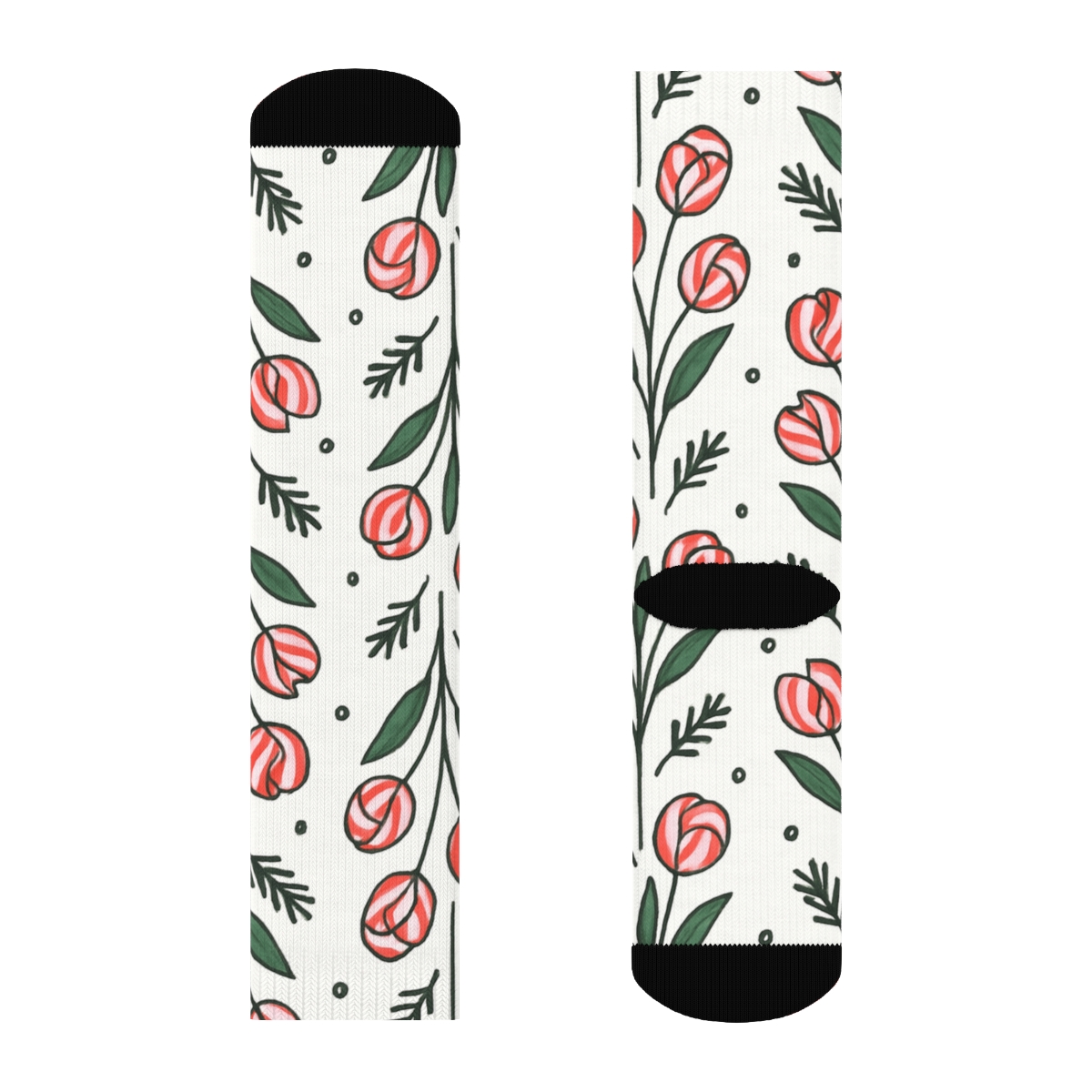 Candy Cane Tulip Stripe Dance On Snow White Background unique graphic crew socks