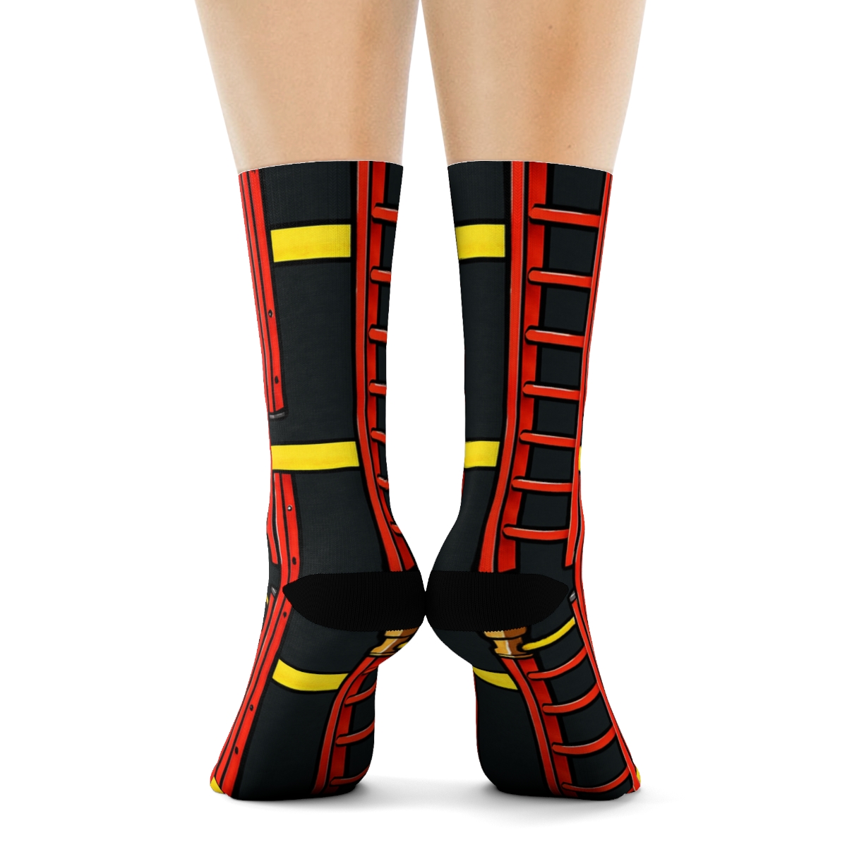 Fire Fighter Ladder Grid On Charcoal trendy patterned crew socks