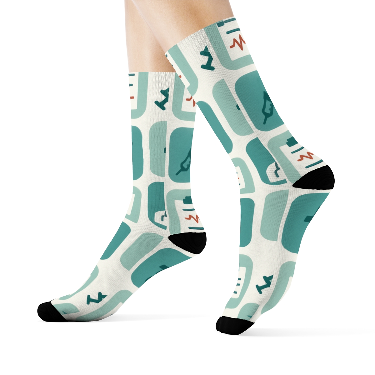 Clinic Blueprint With Doctor Silhouette Tiles trendy patterned crew socks