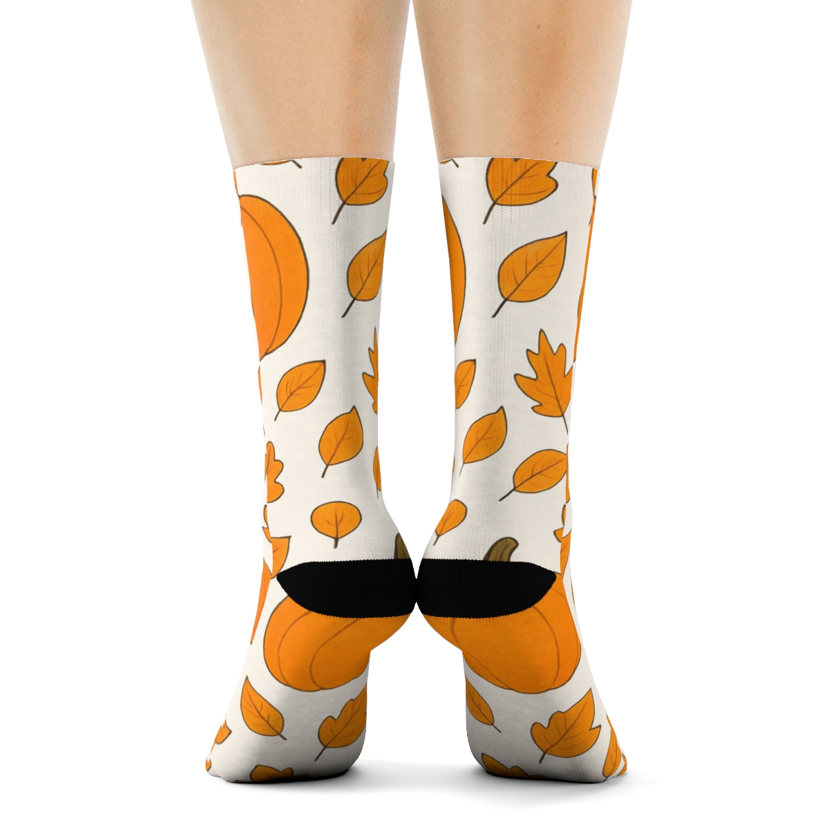 Orange Autumn Leaf And Pumpkin Scatter On White Background stylish athletic crew socks
