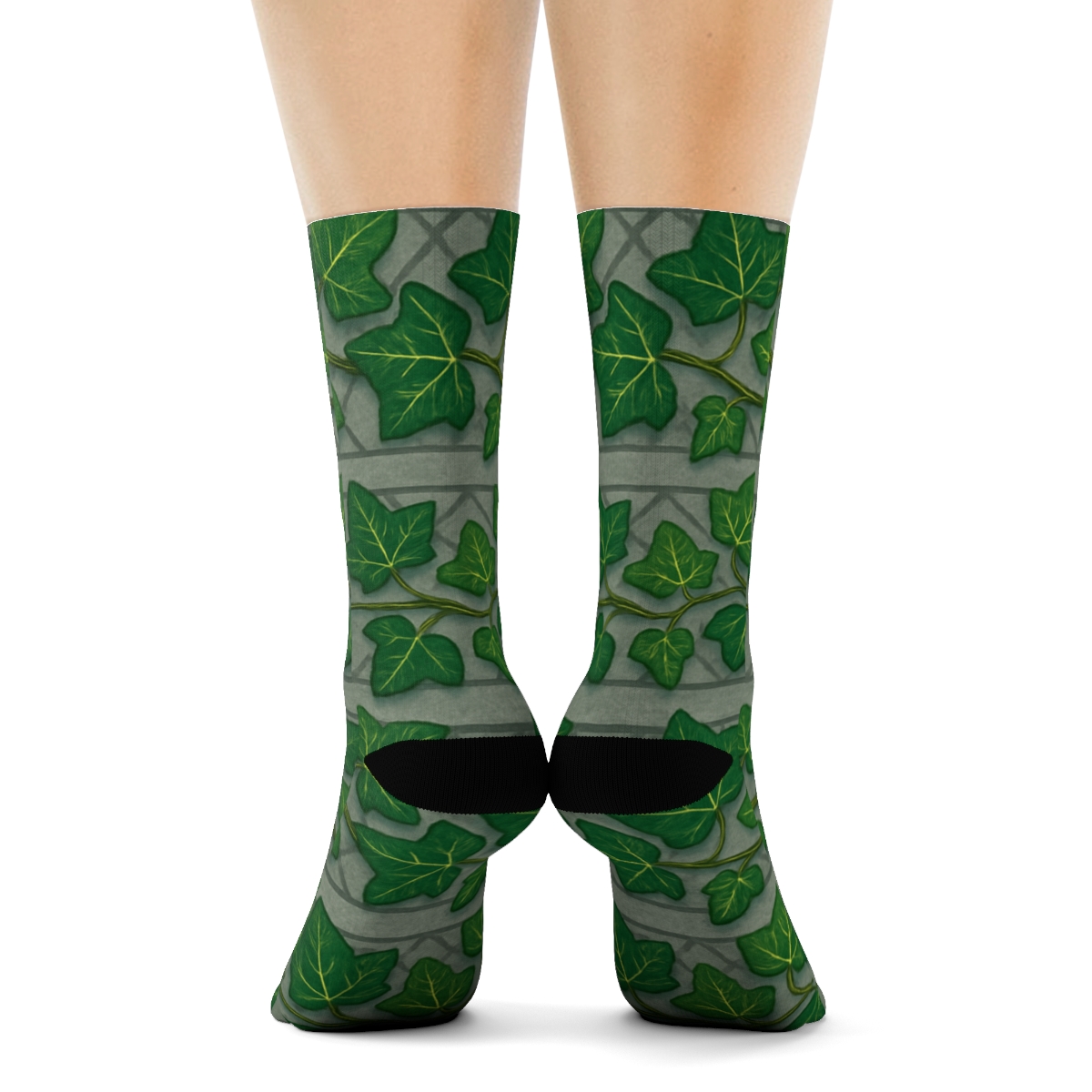 Dewdrop Ivy Trellis Bands On Stone Gray unique graphic crew socks