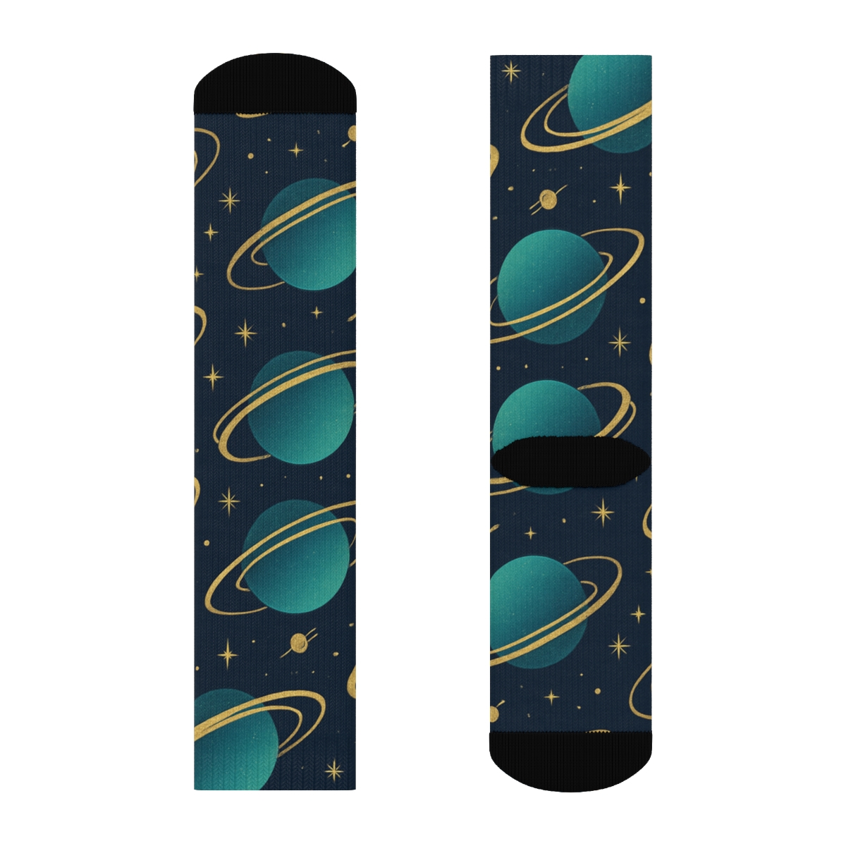 Ion Teal Orbital Bands On Deep Navy Background personalized crew socks