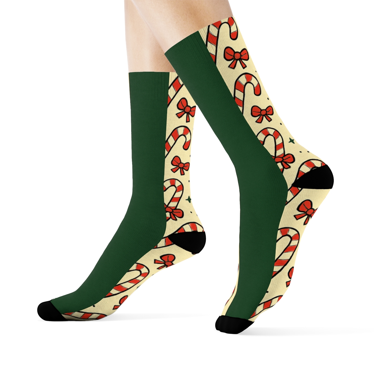 Peppermint Ribbon Parade In Candy Canes Stripes designer printed crew socks