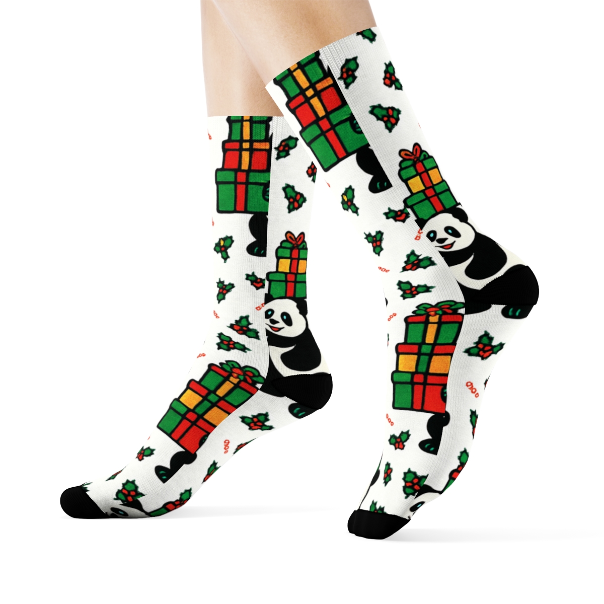 Panda Gift Stack Tiling On White stylish athletic crew socks