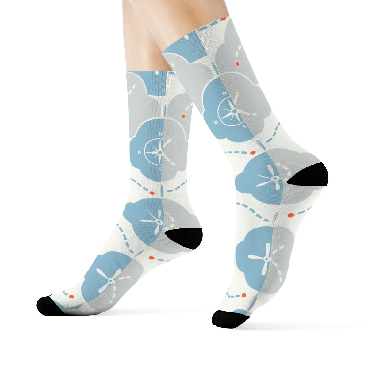 Cloud Lattice With Pilot Compass Icons stylish athletic crew socksCloud Lattice with Pilot Compass Icons Crew Socks - Image 3