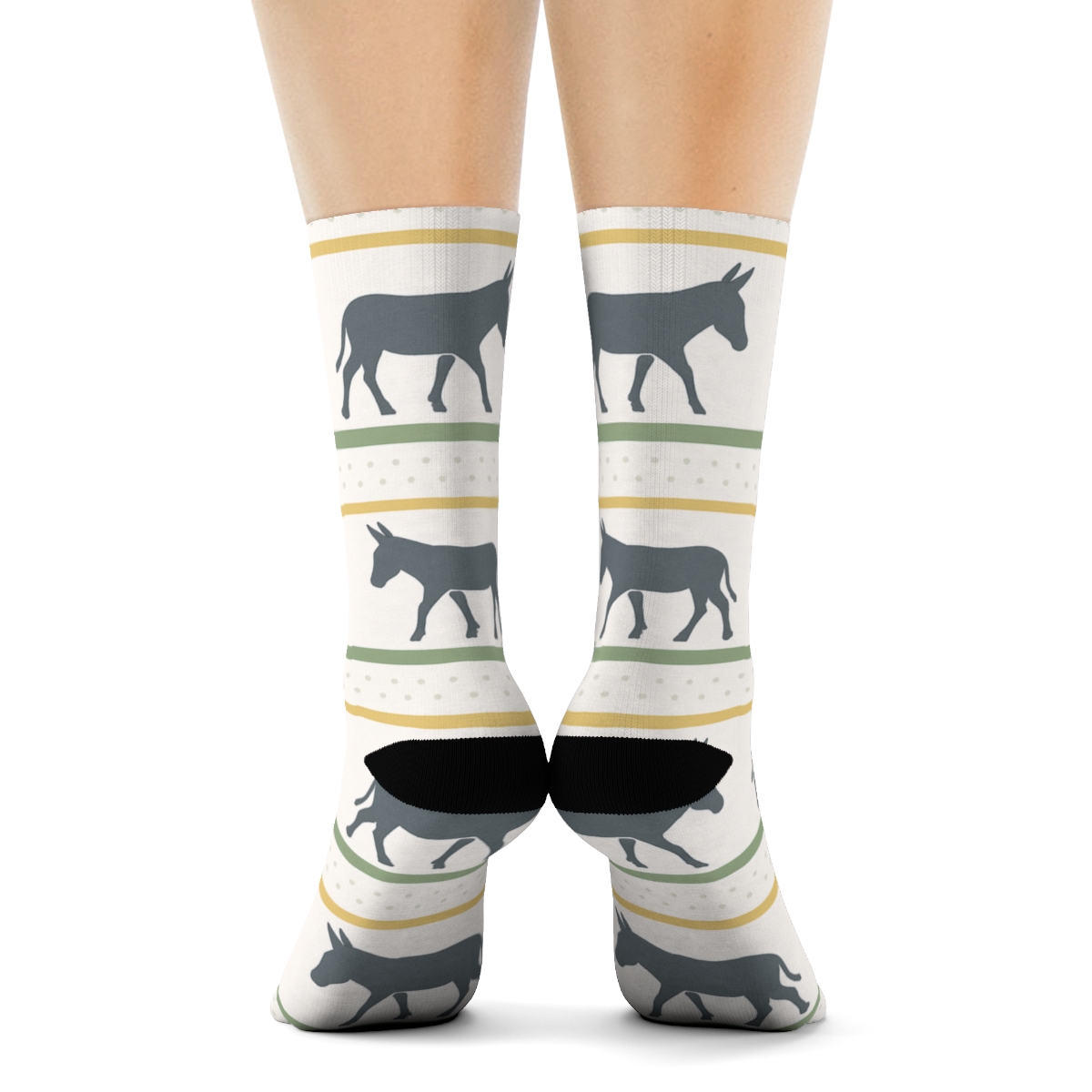 Pasture Stripe With Donkey Silhouette Bands unique graphic crew socks