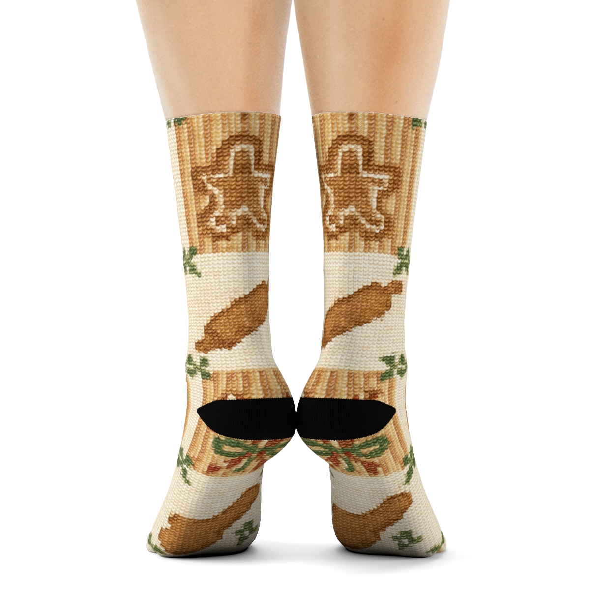 Stitched Cocoa And Cookie Grid For Cozy Baking, Mrs. Claus unique graphic crew socks