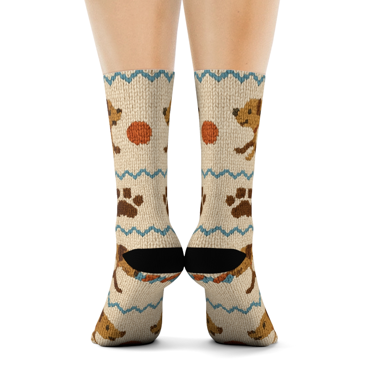 Knit Illusion Dog Park Band Pattern comfortable cotton crew socks