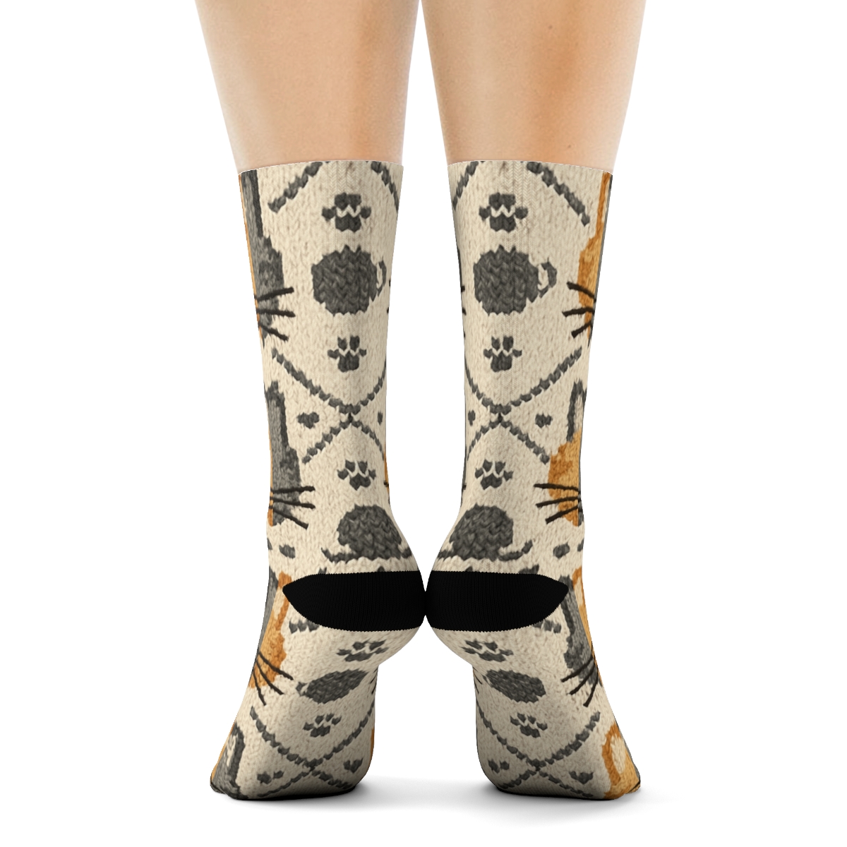 Knitted Lattice Cat Whisker Tiles soft everyday crew socks