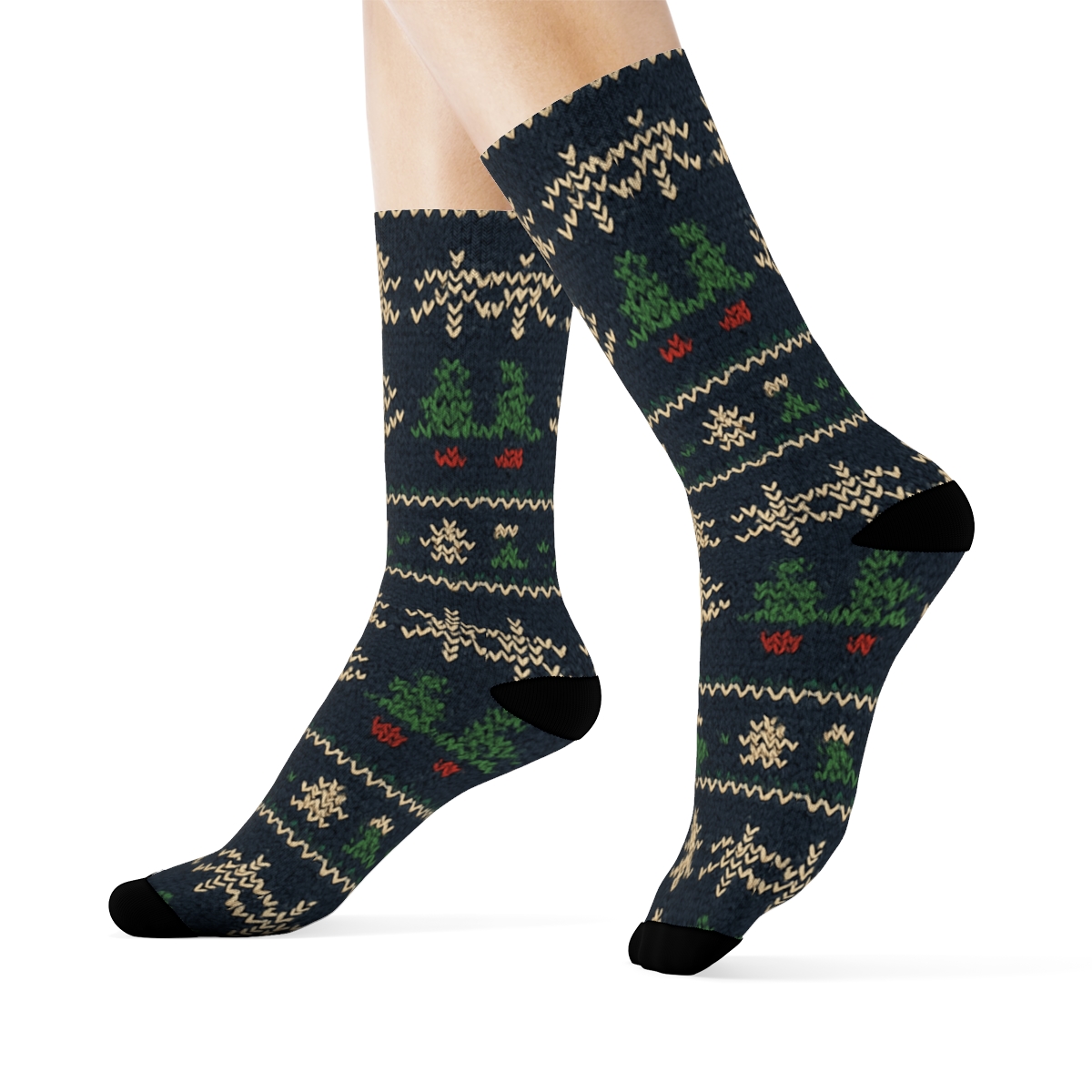 Knitted Bear Sweater Fair Isle On Navy Background personalized crew socks
