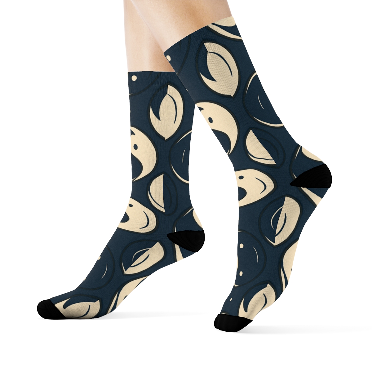 Indigo Koi Duality Spiral Tiles trendy patterned crew socksIndigo Koi Duality Spiral Tiles Crew Socks - Image 3