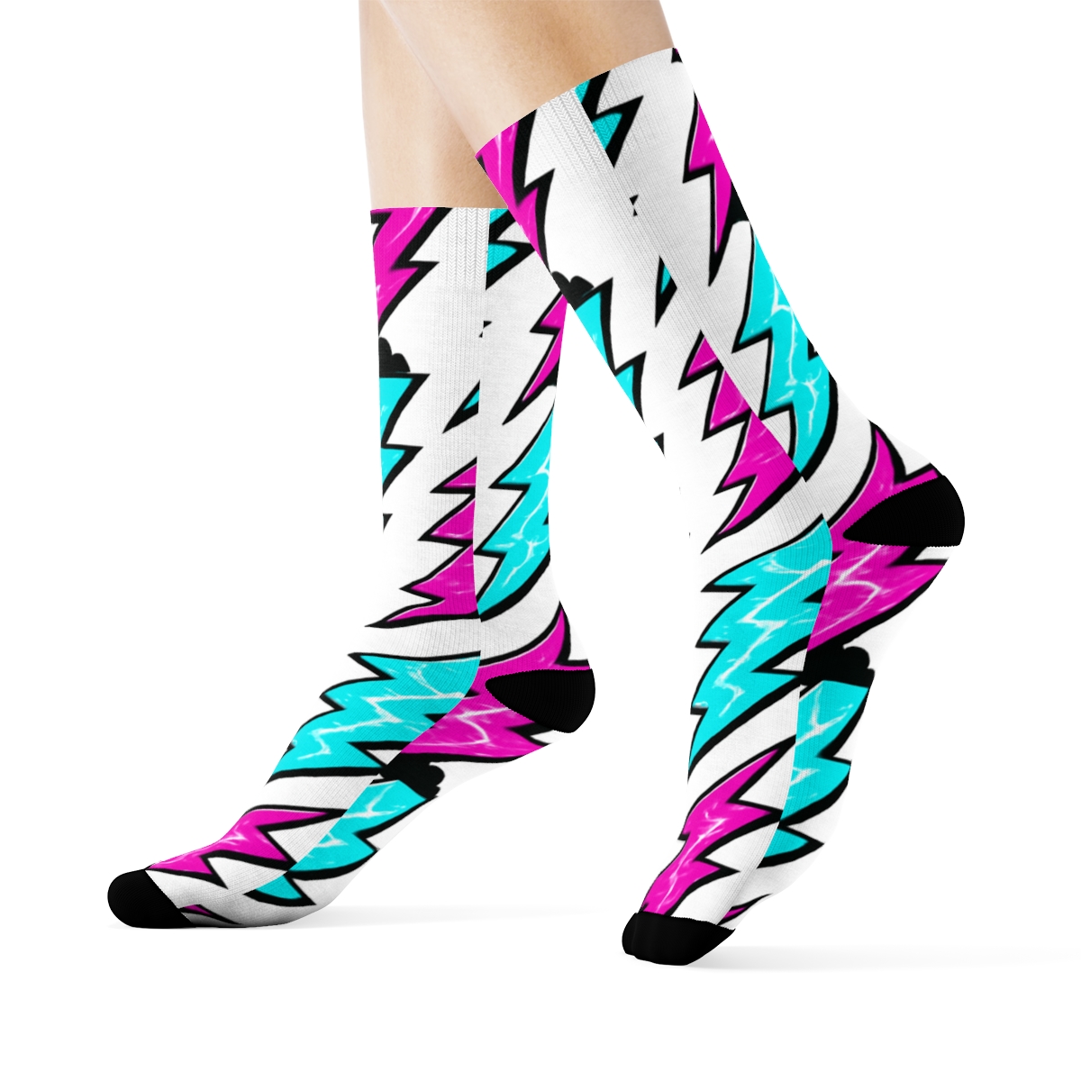 Neon Zigzag Bands designer printed crew socks