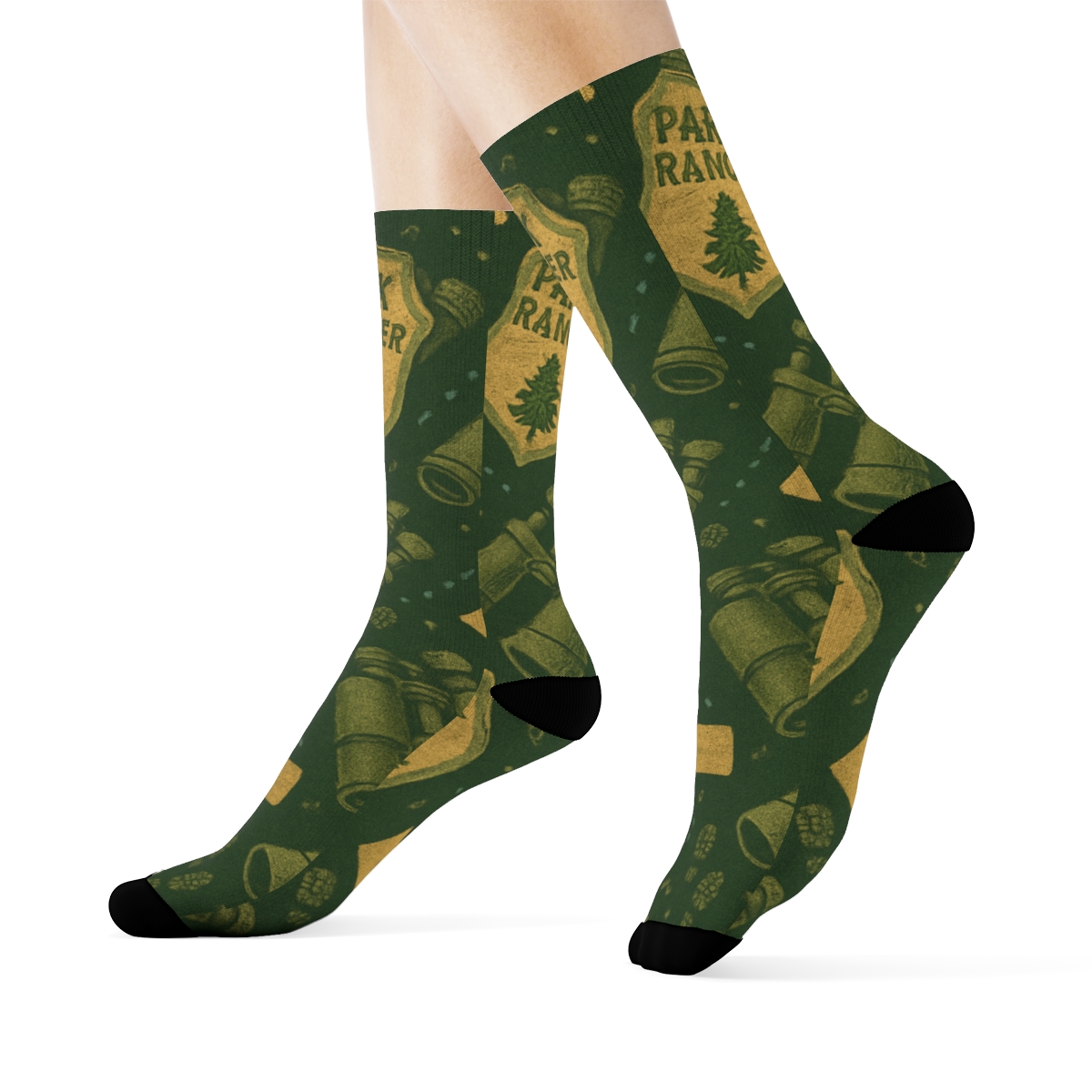 Park Ranger Badge And Binocular Lattice designer printed crew socks
