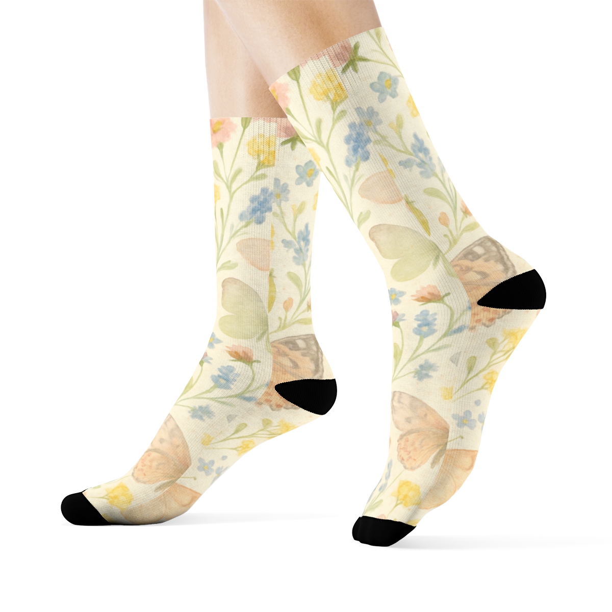 Pastel Painted Ladies Meadow Wrap stylish athletic crew socks