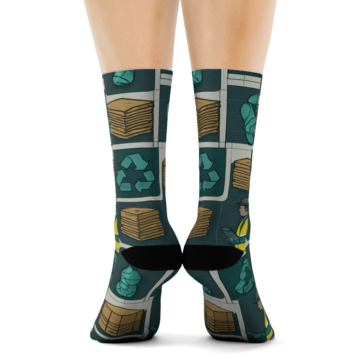 Industrial Collage Tiles With Recycling Plant Worker Rhythm soft everyday crew socks