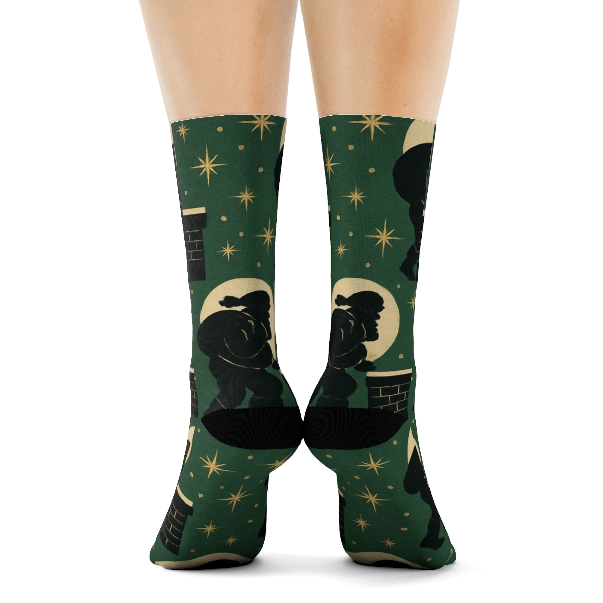 Twinkling Rooftop Santa Claus Silhouettes premium sports crew socks