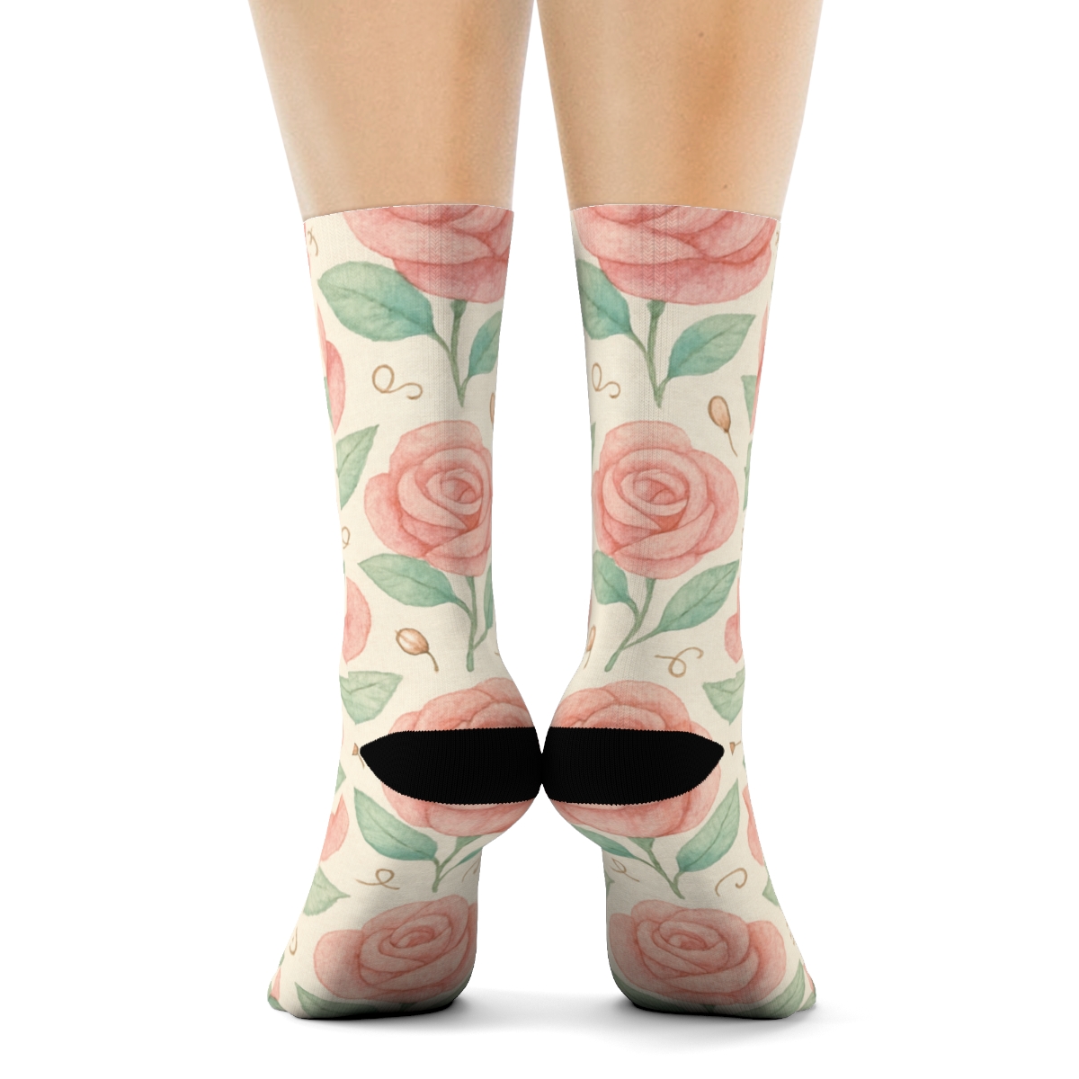 Pastel Rose Grid On Soft Cream Background personalized crew socks