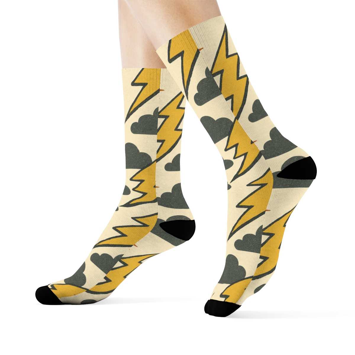 Vintage High Voltage Bolt Bands On Warm Ivory stylish athletic crew socks