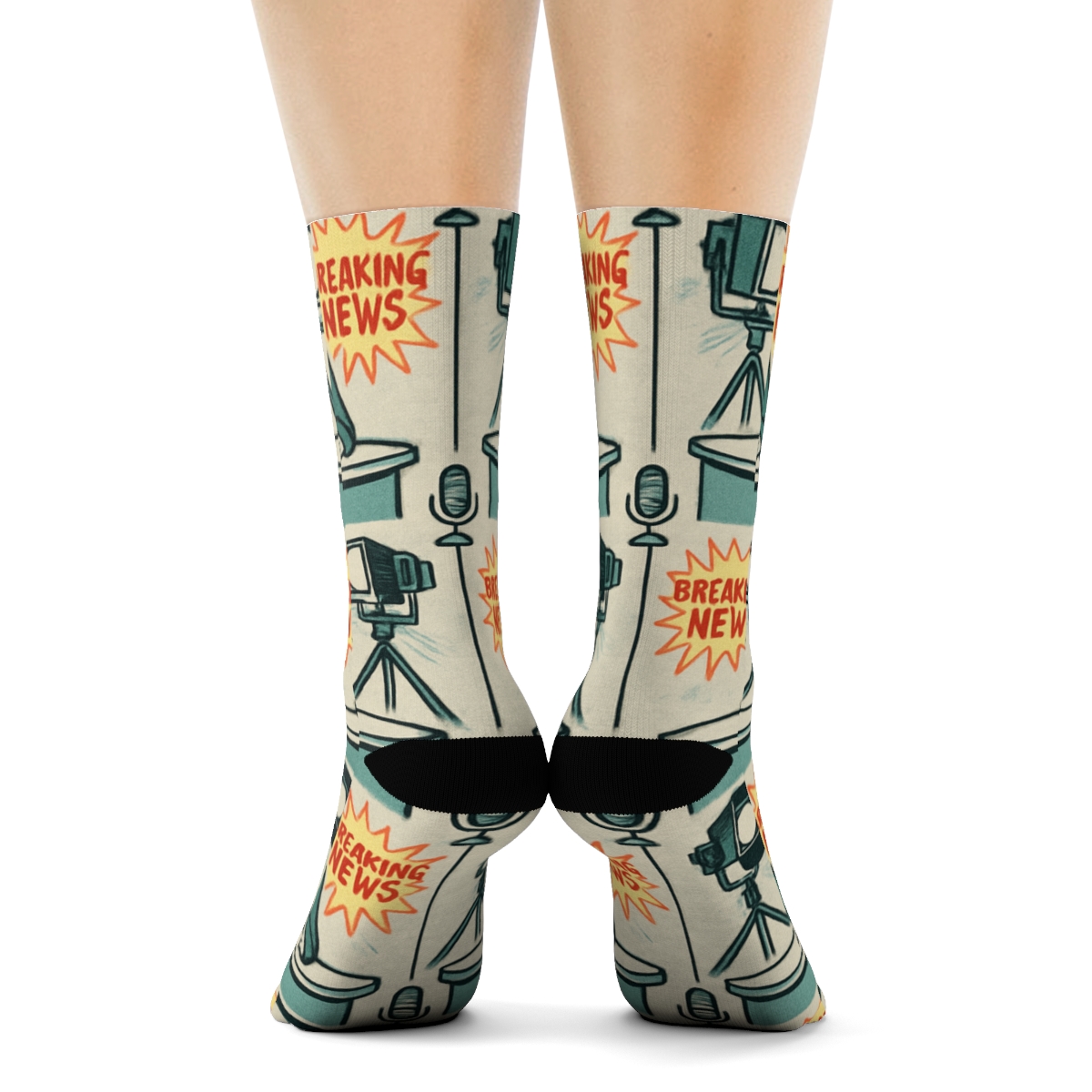 Teleprompter Tiles With News Anchor Spotlight soft everyday crew socks