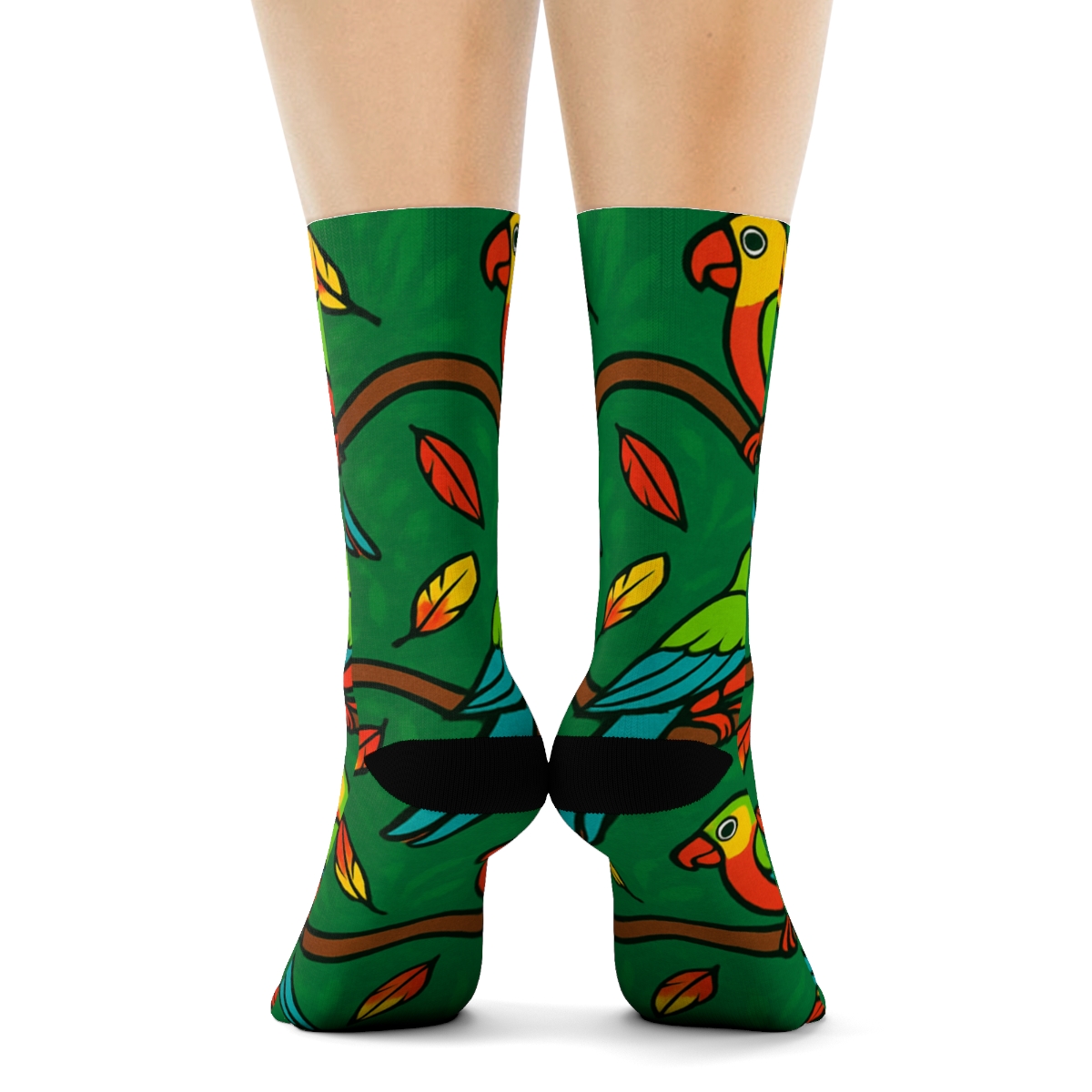 Parrot Tropical Perch Wave On Emerald Green Background comfortable cotton crew socks