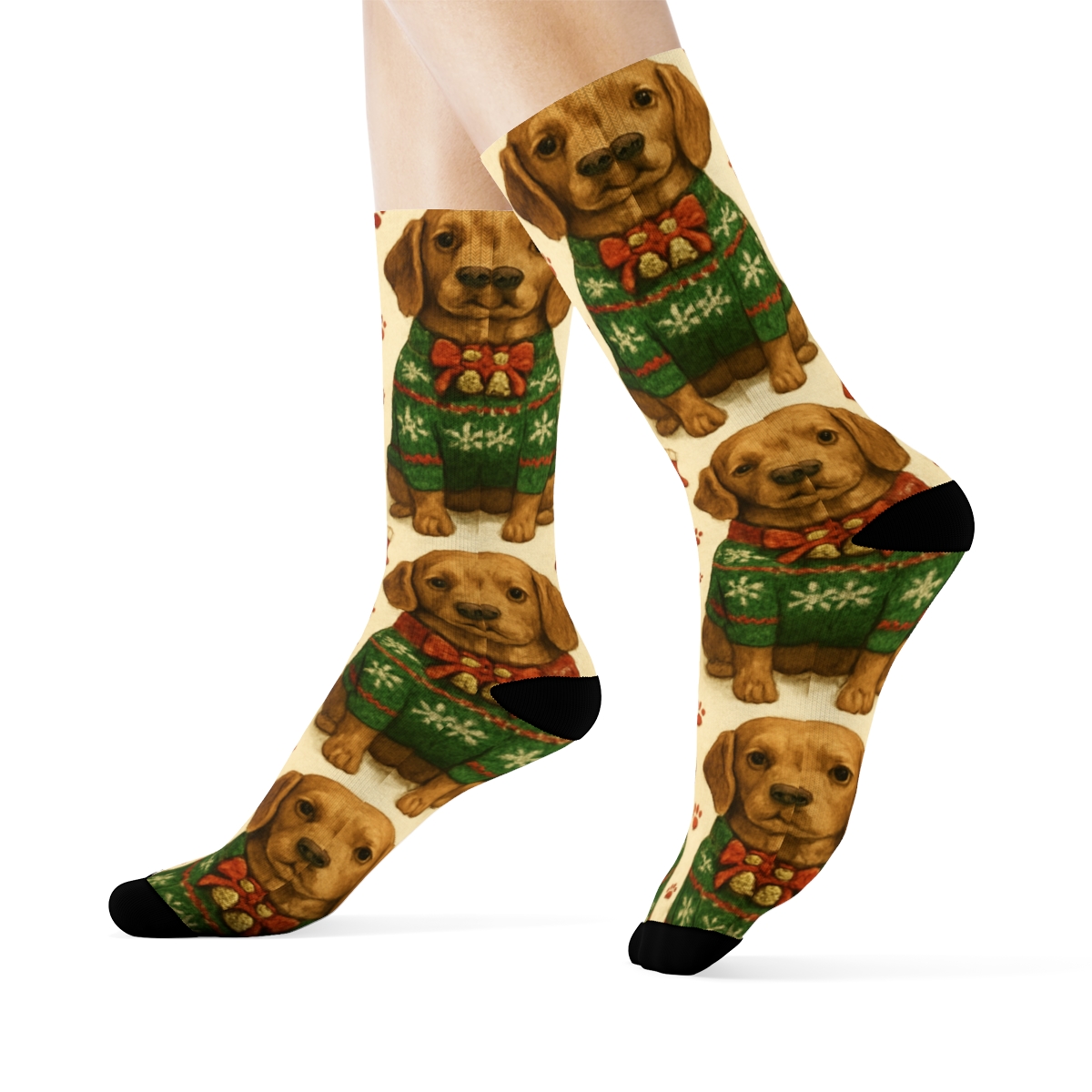 Holiday Pet Sweater Icons In Mirrored Pair Design personalized crew socks