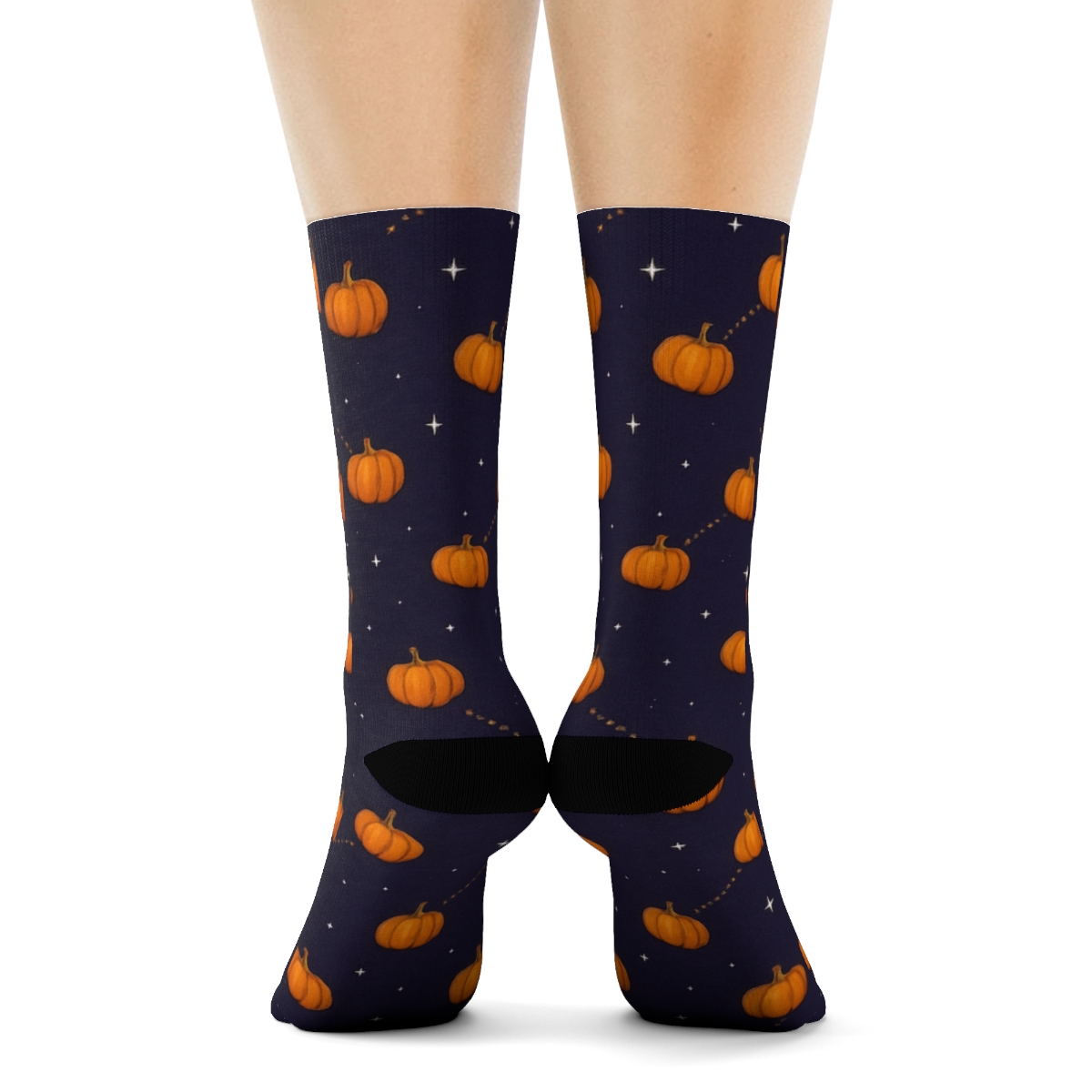 Midnight Pumpkin Glow Constellation On Deep Purple Background unique graphic crew socks