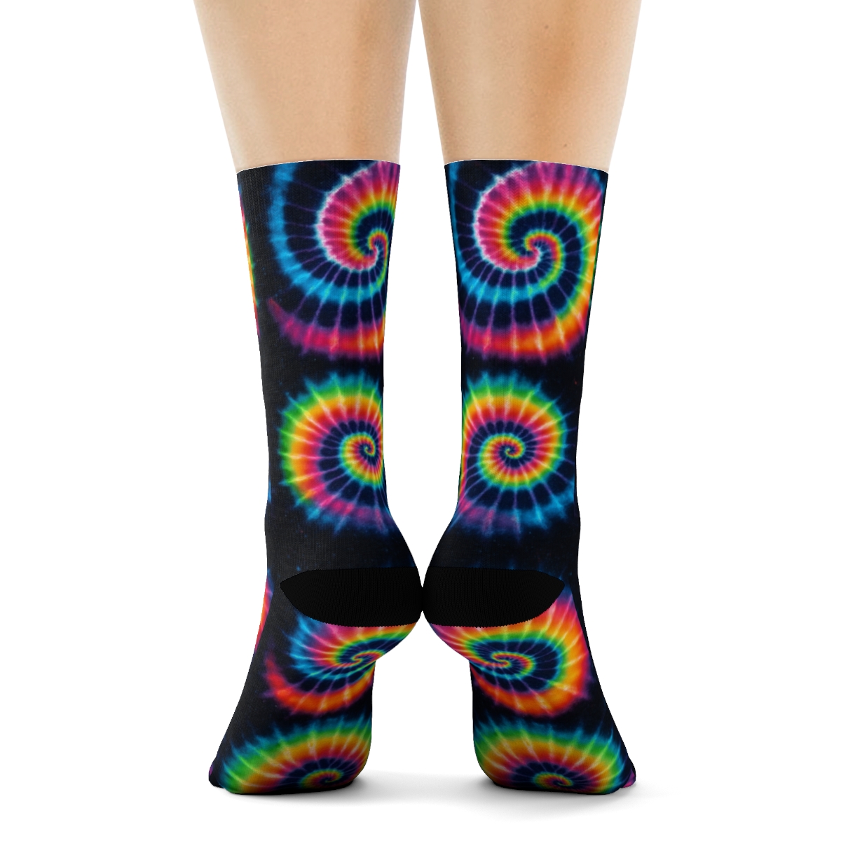 Neon Spiral Whorl Tile Grid On Black Background personalized crew socks