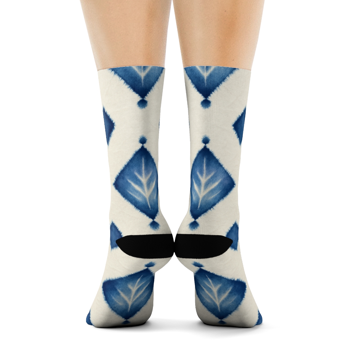 Indigo Shibori Diamond Parade On Ivory Background personalized crew socksIndigo Shibori Diamond Parade on Ivory Background Crew Socks - Image 4