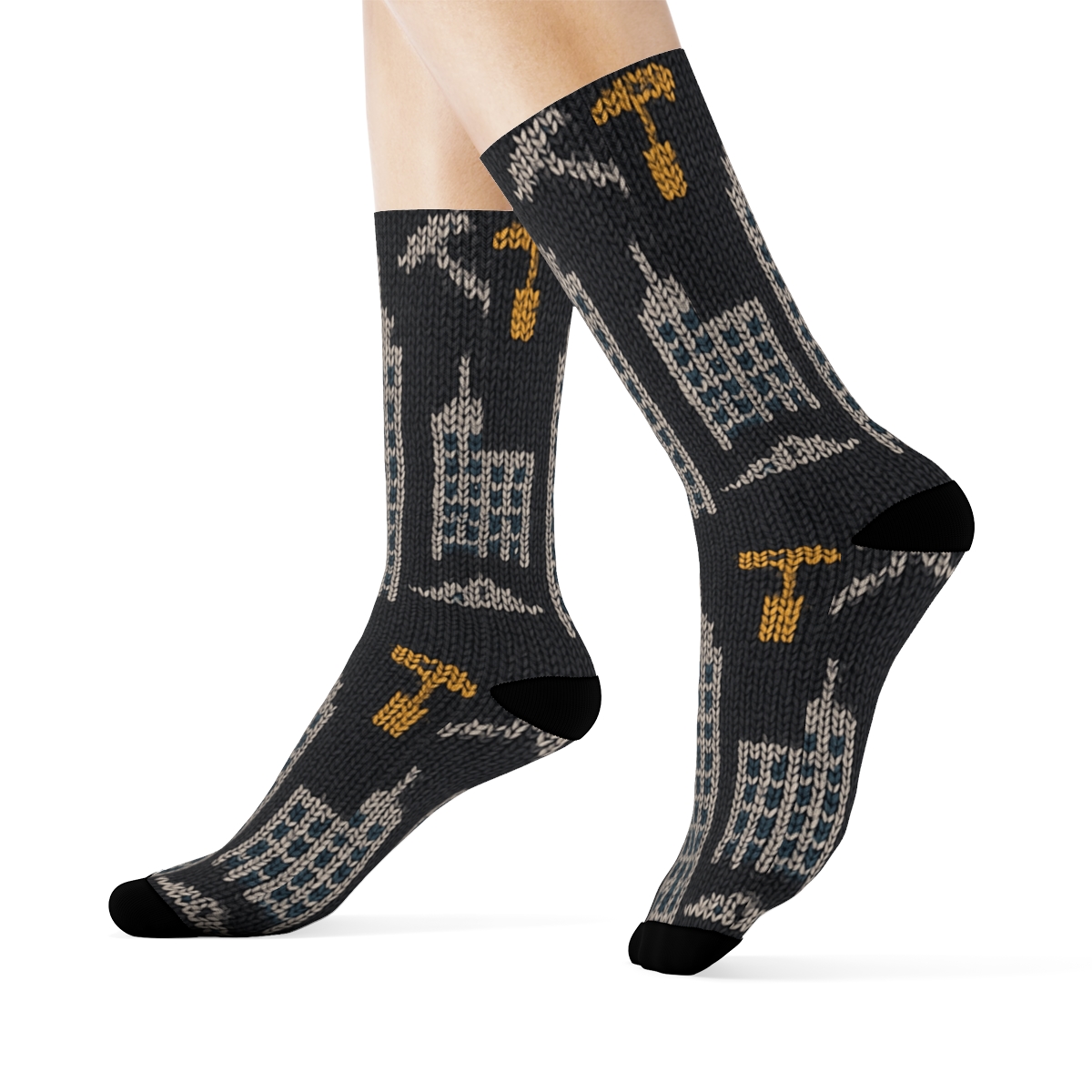 Architect-Crafted Skyline Tessellation In Knitted Illusion custom crew socks