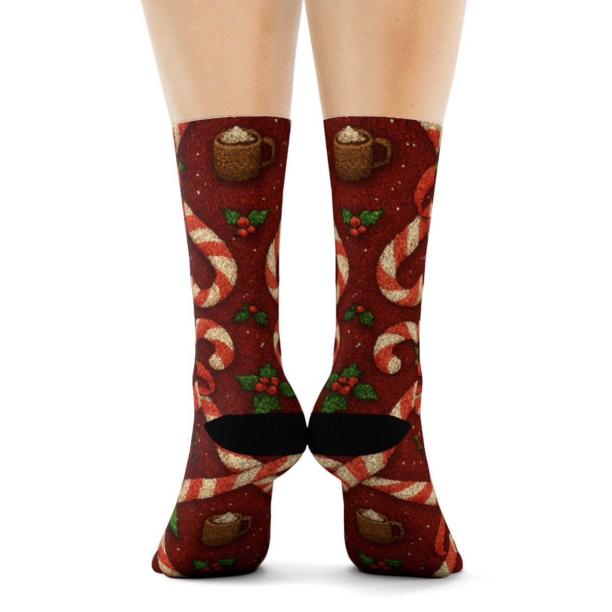 Candy Canes Holiday Lattice trendy patterned crew socks