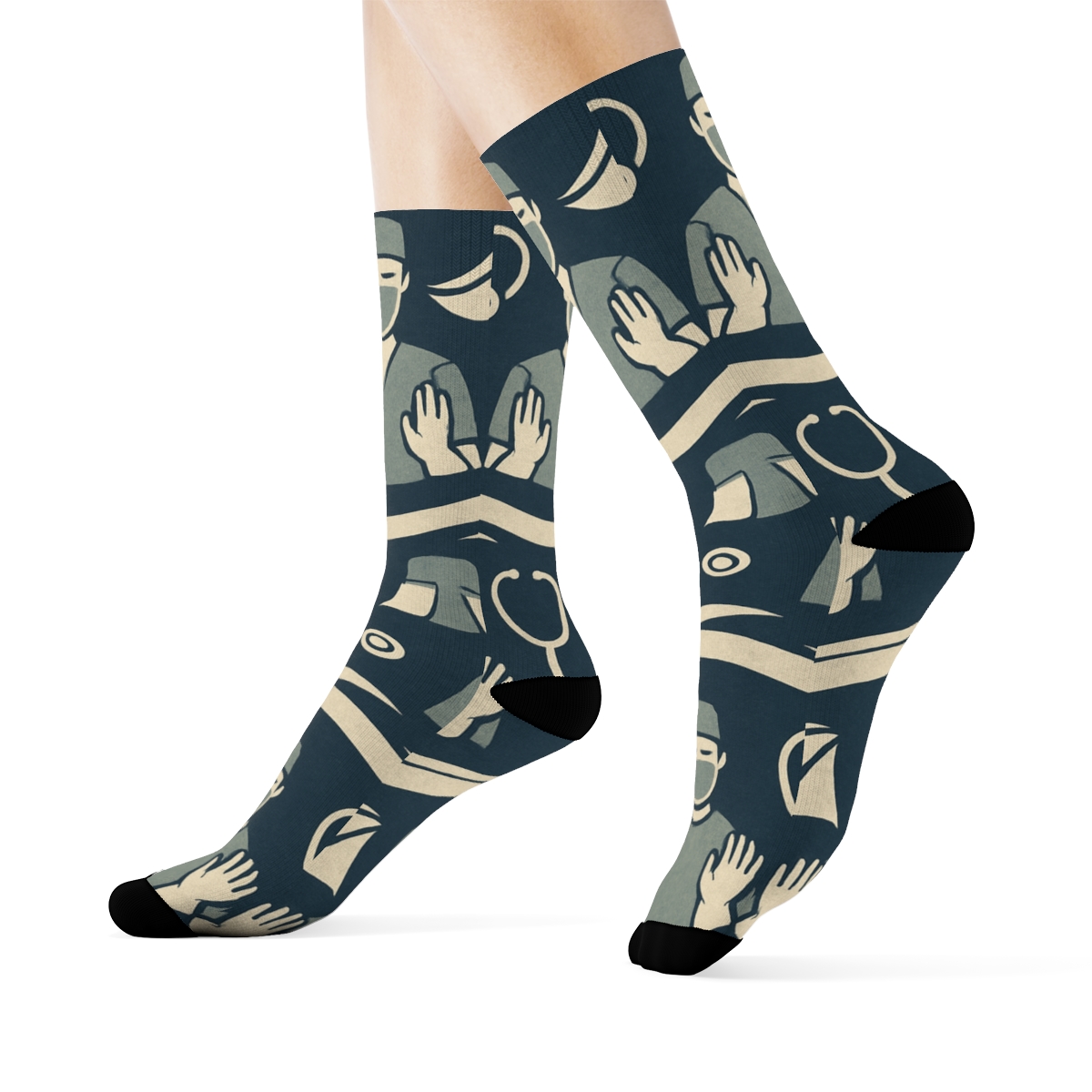 Operating Room Waves With Surgeon Silhouettes premium sports crew socks