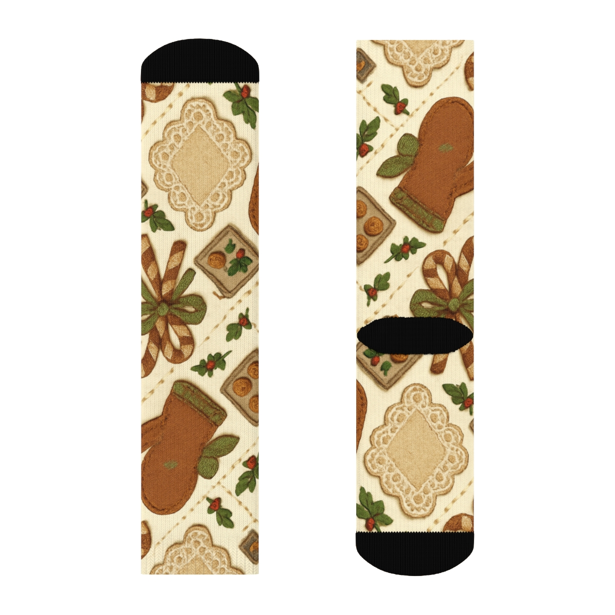Stitched Textile Motif Mrs. Claus Mitten Tessellation soft everyday crew socks