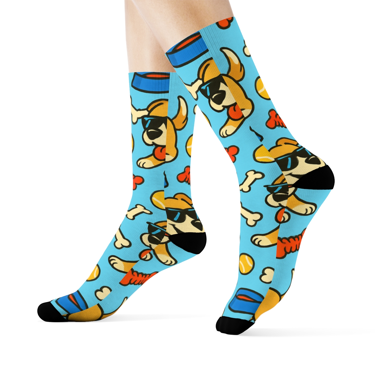 Playful Puppies In Dog Park Party Grid soft everyday crew socks