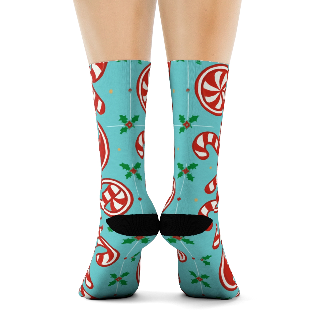 Peppermint Medallions With Candy Canes In Mirror Grid stylish athletic crew socks