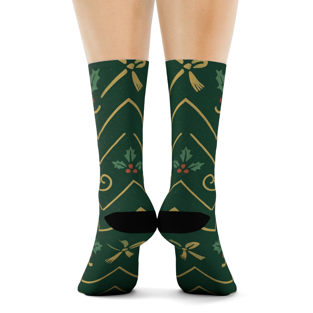 Midnight Sleigh Runner Chevron On Pine Green designer printed crew socks